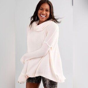 Free People Juicy Long Sleeve Top Cowl Neck Thermal White Womens